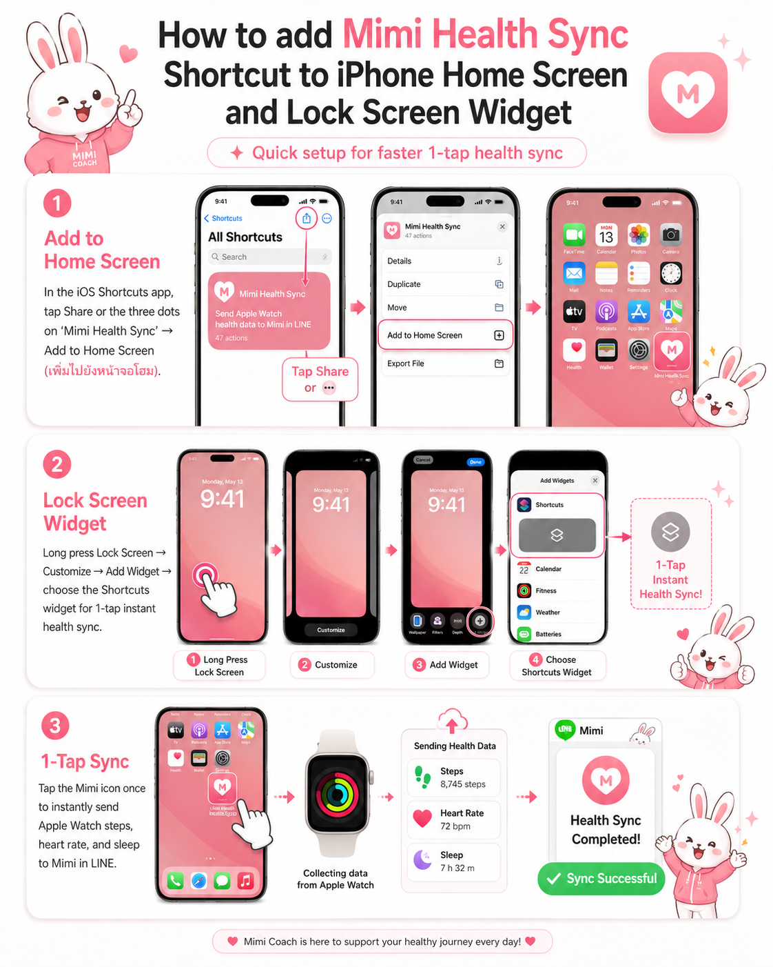 Add Mimi Health Sync to iPhone Home Screen and Lock Screen Widget